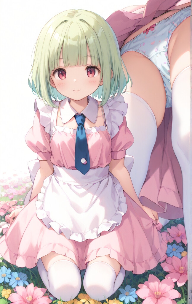 ピンクメイドの純粋無垢スジまん お花畑で大公開_1