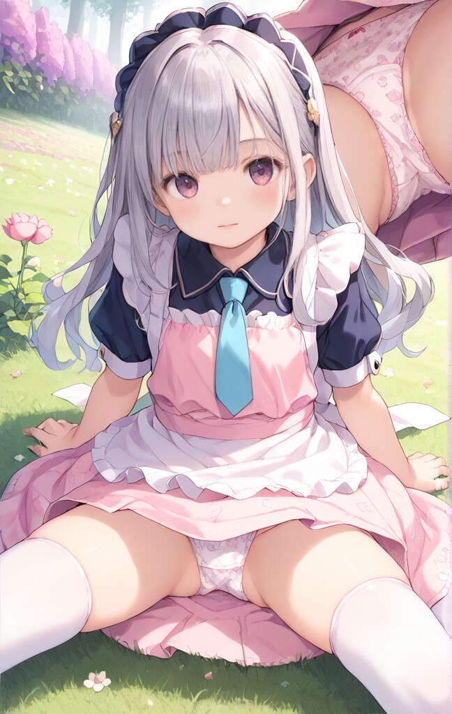 ピンクメイドの純粋無垢スジまん お花畑で大公開_4