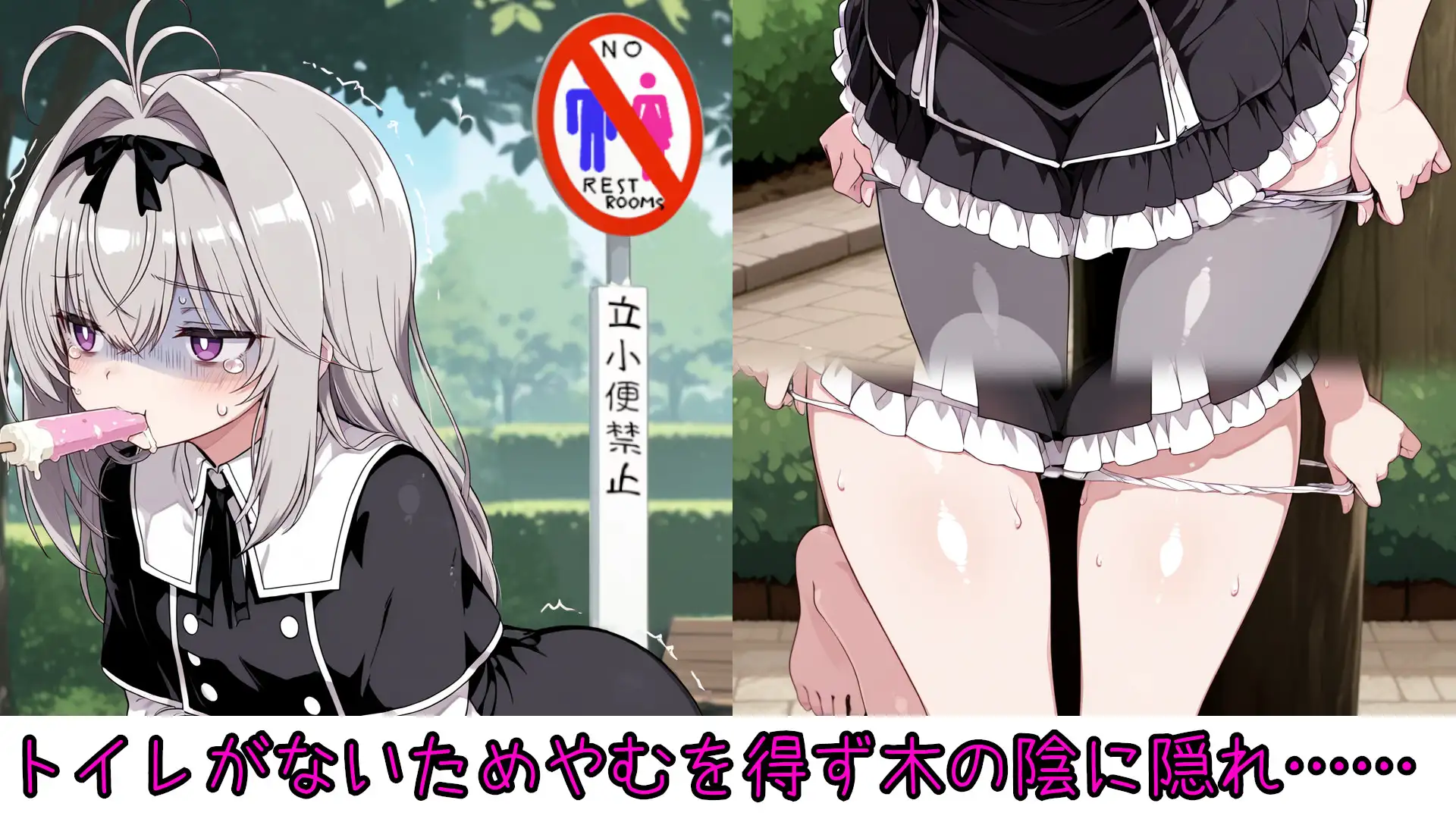 野外放尿！公園でアイスを食べすぎた森亜る〇か/アル〇ナ・シャドウちゃんが木の陰に隠れて…… サンプル画像 2