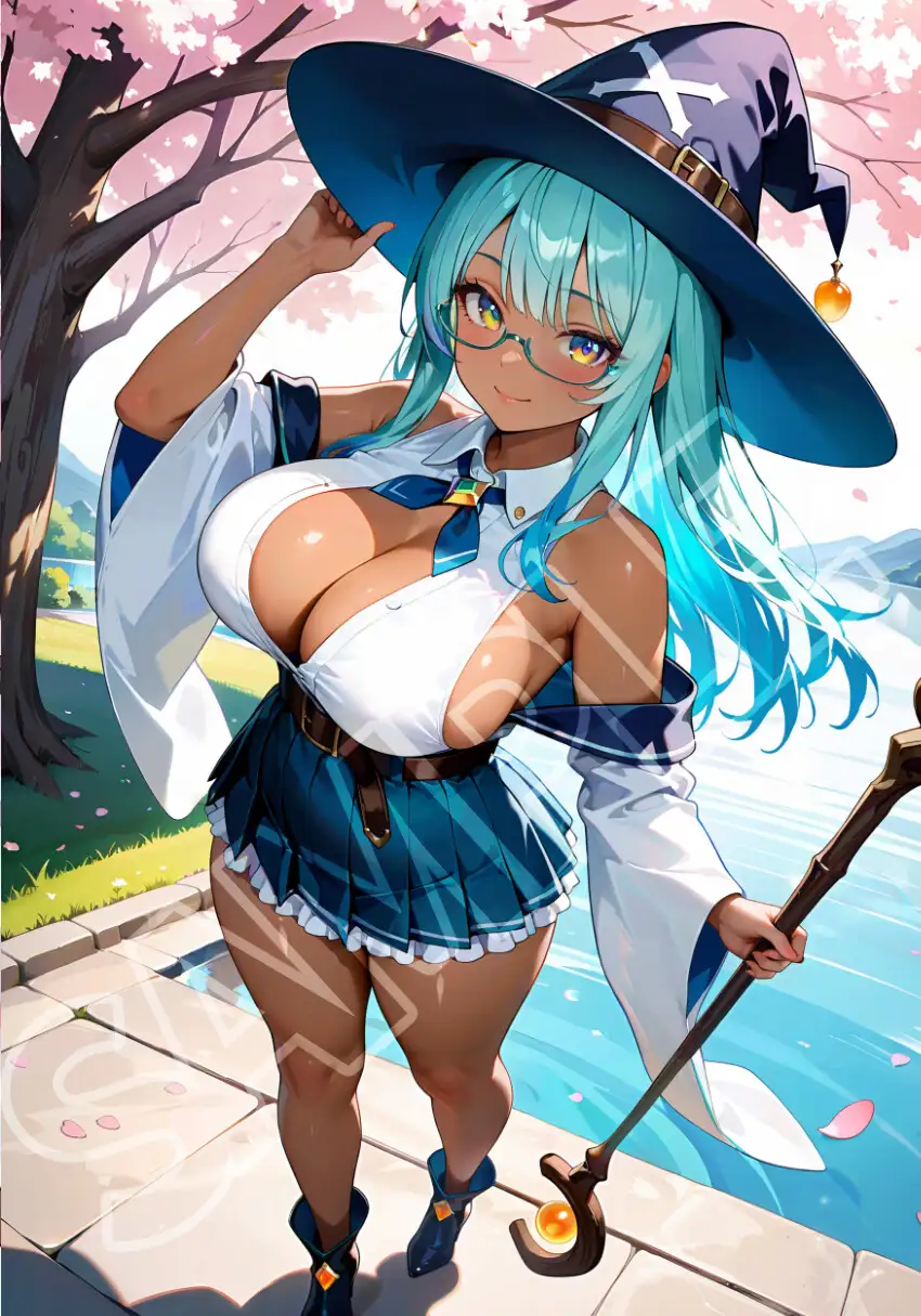 褐色水魔女と桜デート サンプル画像 2