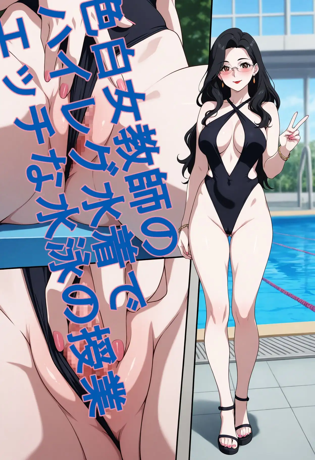 色白女教師のハイレグ水着でエッチな水泳の授業。超アップ(近い)の水着とマンチラ付き。 サンプル画像 6