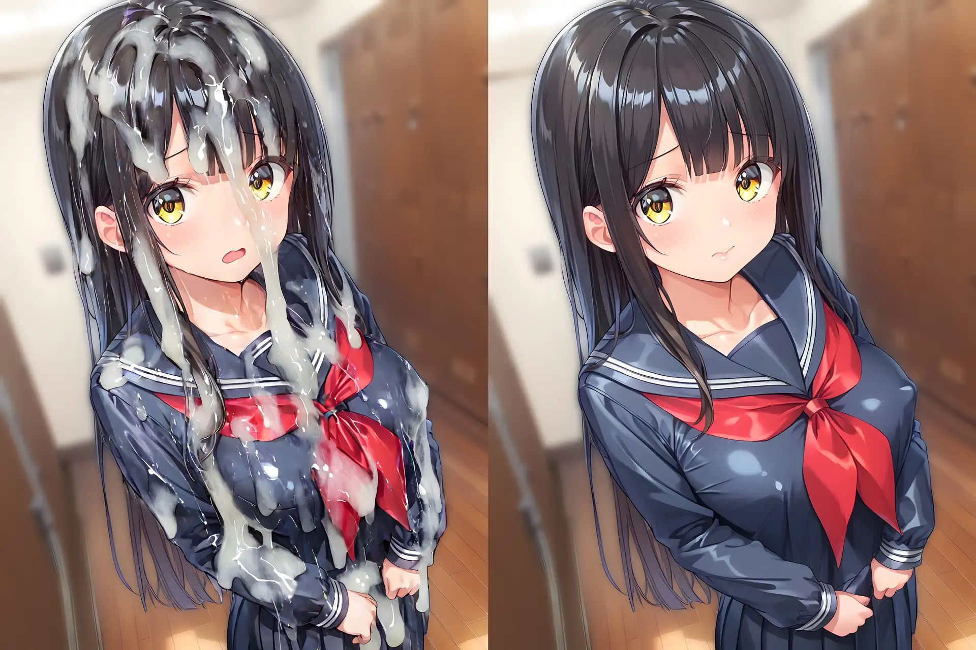 黒髪美少女のセーラー服をぶっかけ無洗浄 サンプル画像 3