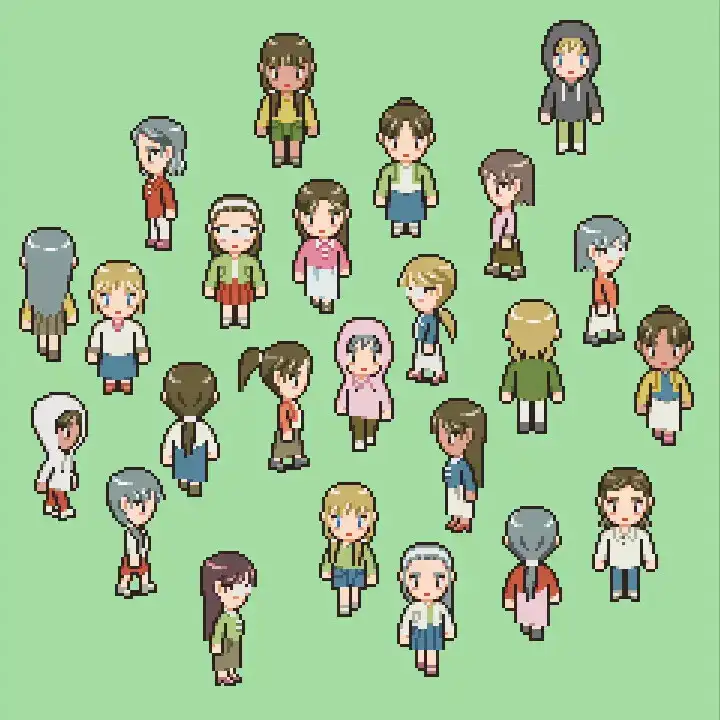RPGツクールMV/MZ対応 通行人 一般人女性 歩行素材 現代 192体 (24ファイル) サンプル画像 3