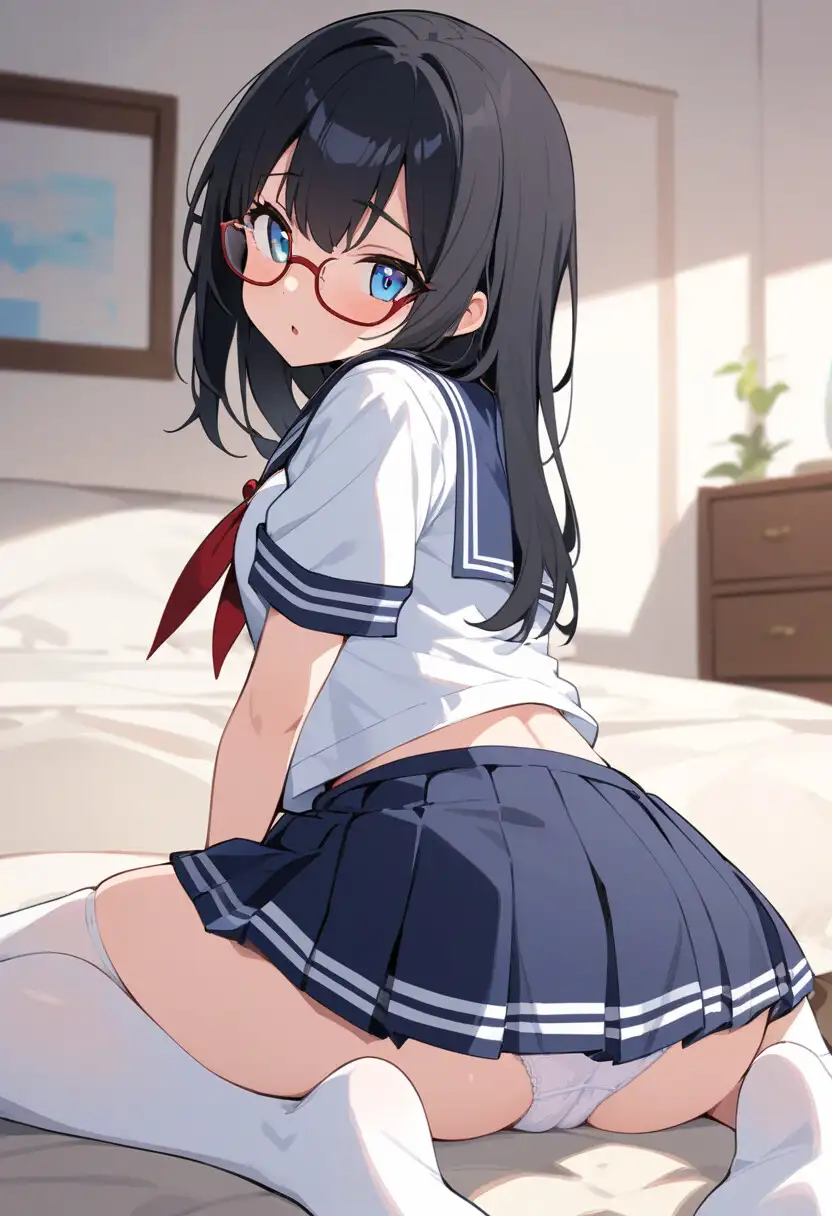 セーラー服でパンチラ×8ポーズ サンプル画像 4