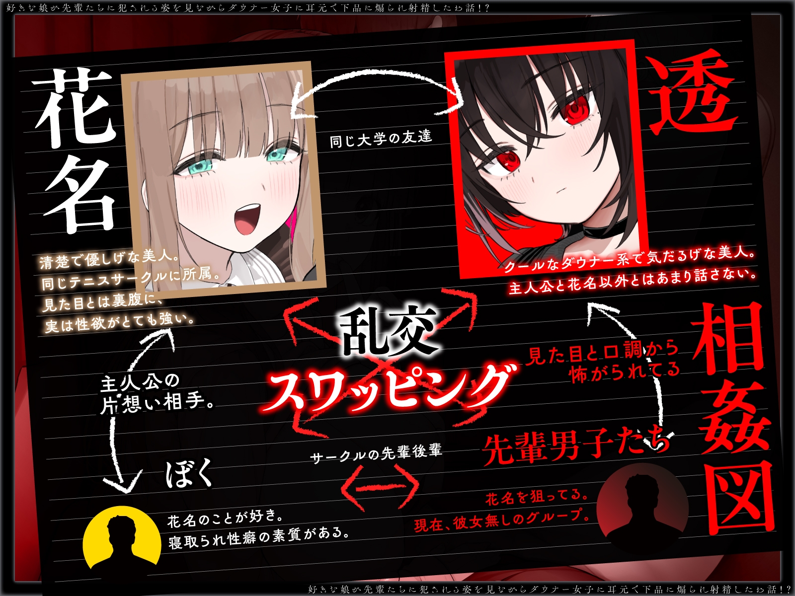 【NTRヤリサー合宿×スワップ】好きな娘が先輩たちに犯される姿を見ながらダウナー女子に耳元で下品に煽られ射精したお話！?【淫語♡囁き♡背徳感♡】_2