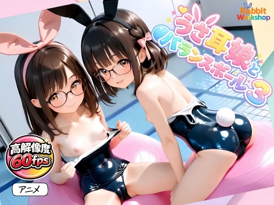 【アニメ】うさ耳娘とバランスボール3 スク水1【60fps・音楽有り】