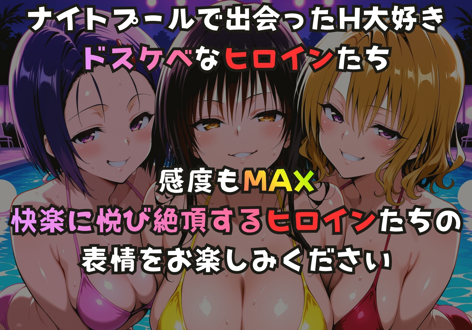 ナイトプールでガンギマるドスケベヒロイン 古手川〇&西連寺〇菜&籾岡〇紗_1