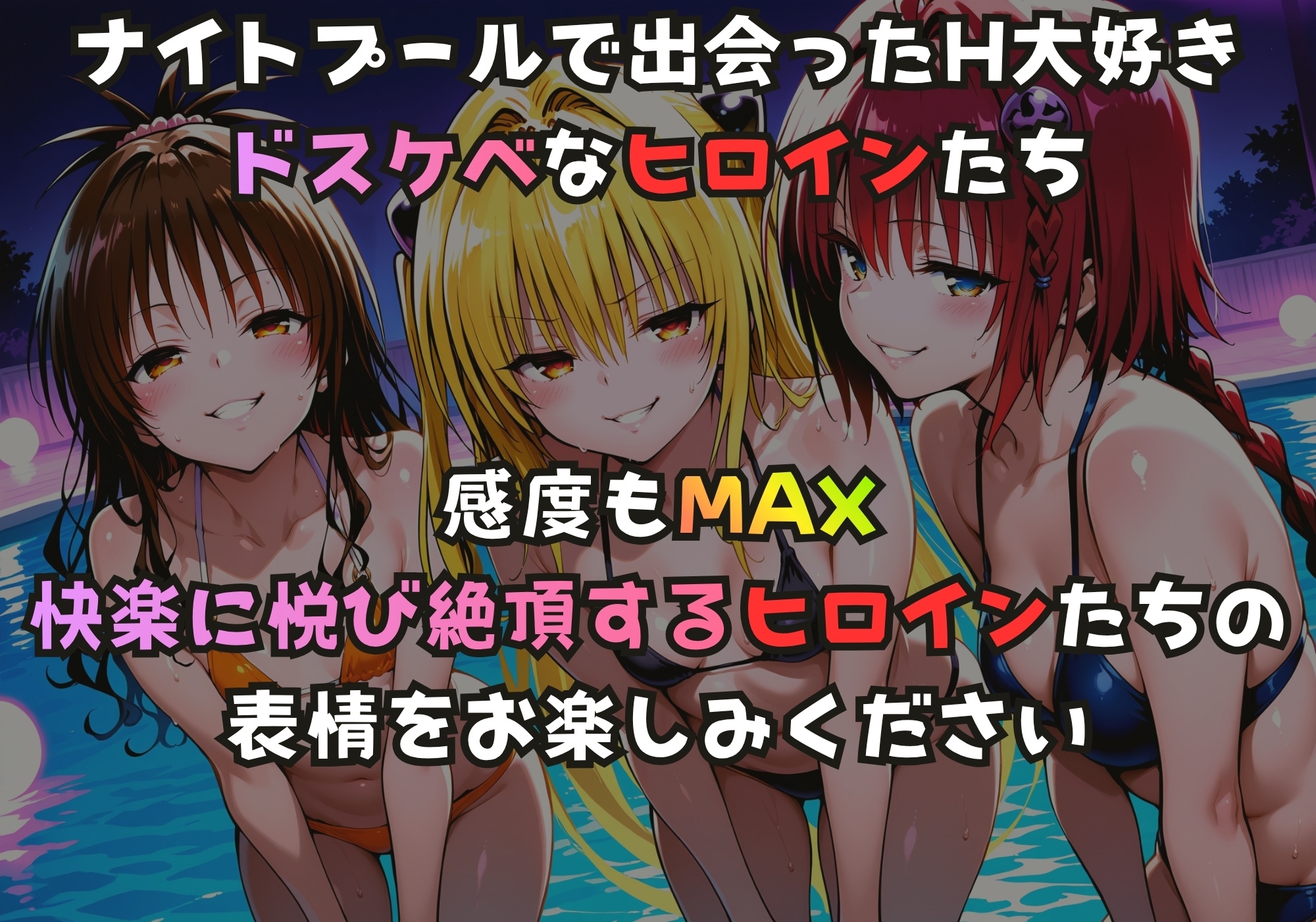 ナイトプールでガンギマるドスケベヒロイン 結城〇柑&金色〇闇&黒咲〇亜_1