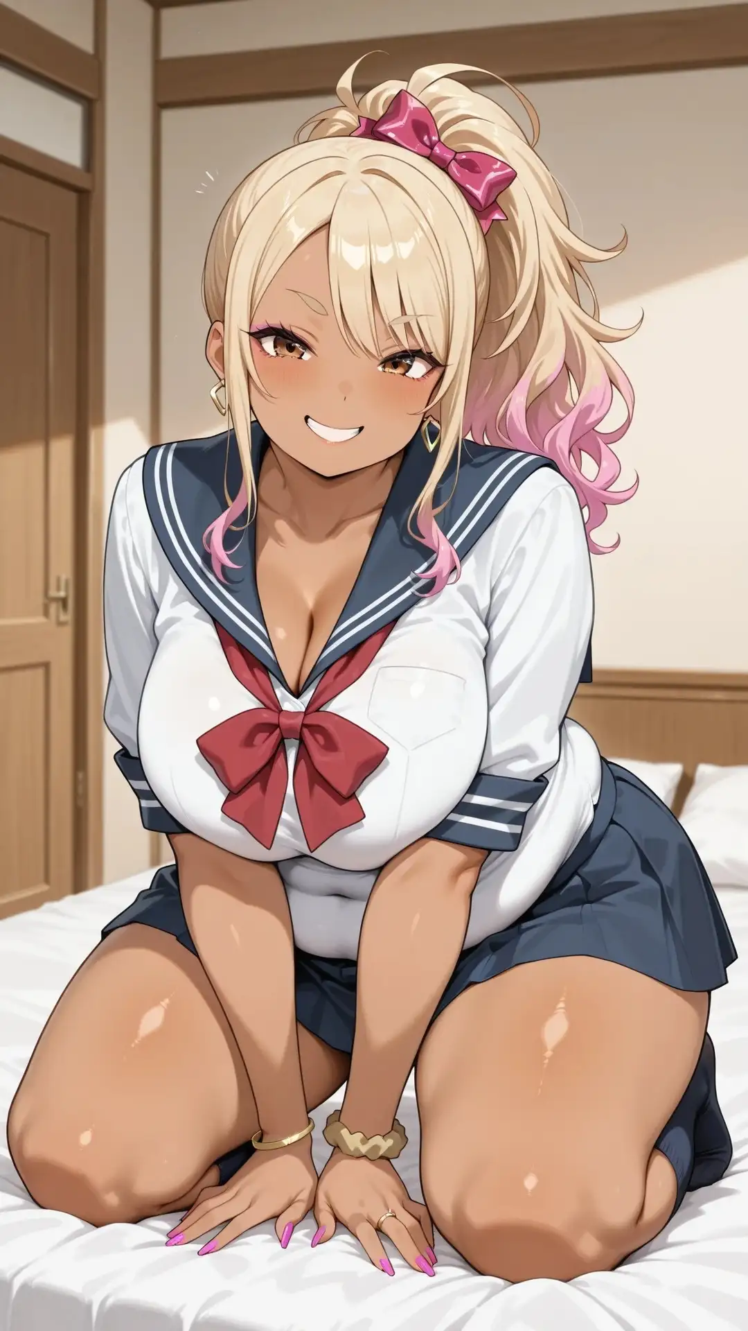ぽっちゃり黒ギャルと制服ハメ撮り サンプル画像 4