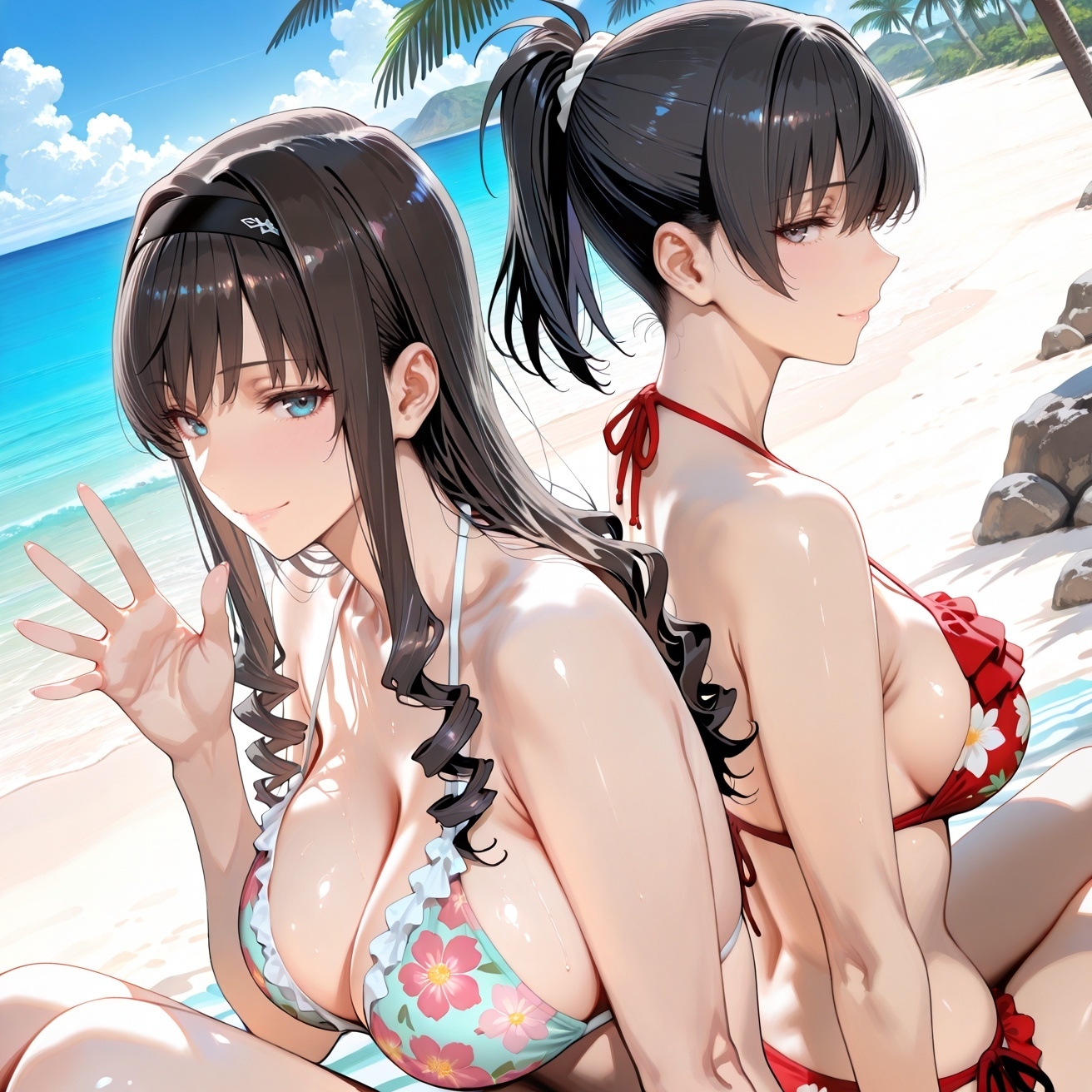 森○はるか&塚○響inビーチ_1