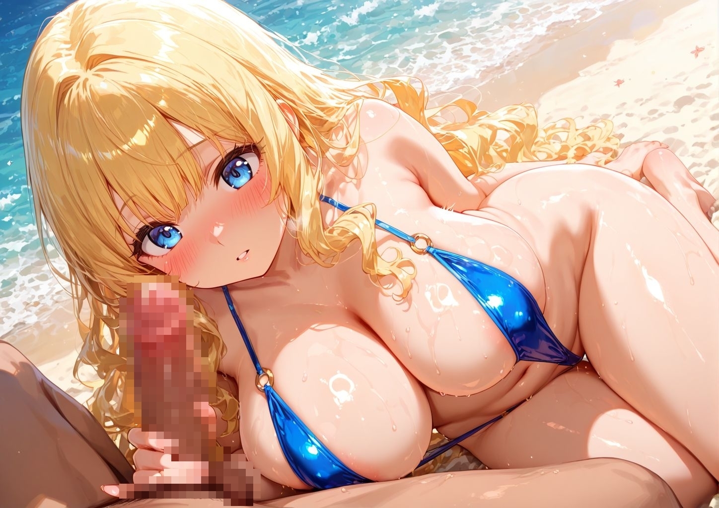 「もう。布が邪魔…」金髪爆乳のみさが自らスリングショットをずらしてチ●ポをねじ込む_2