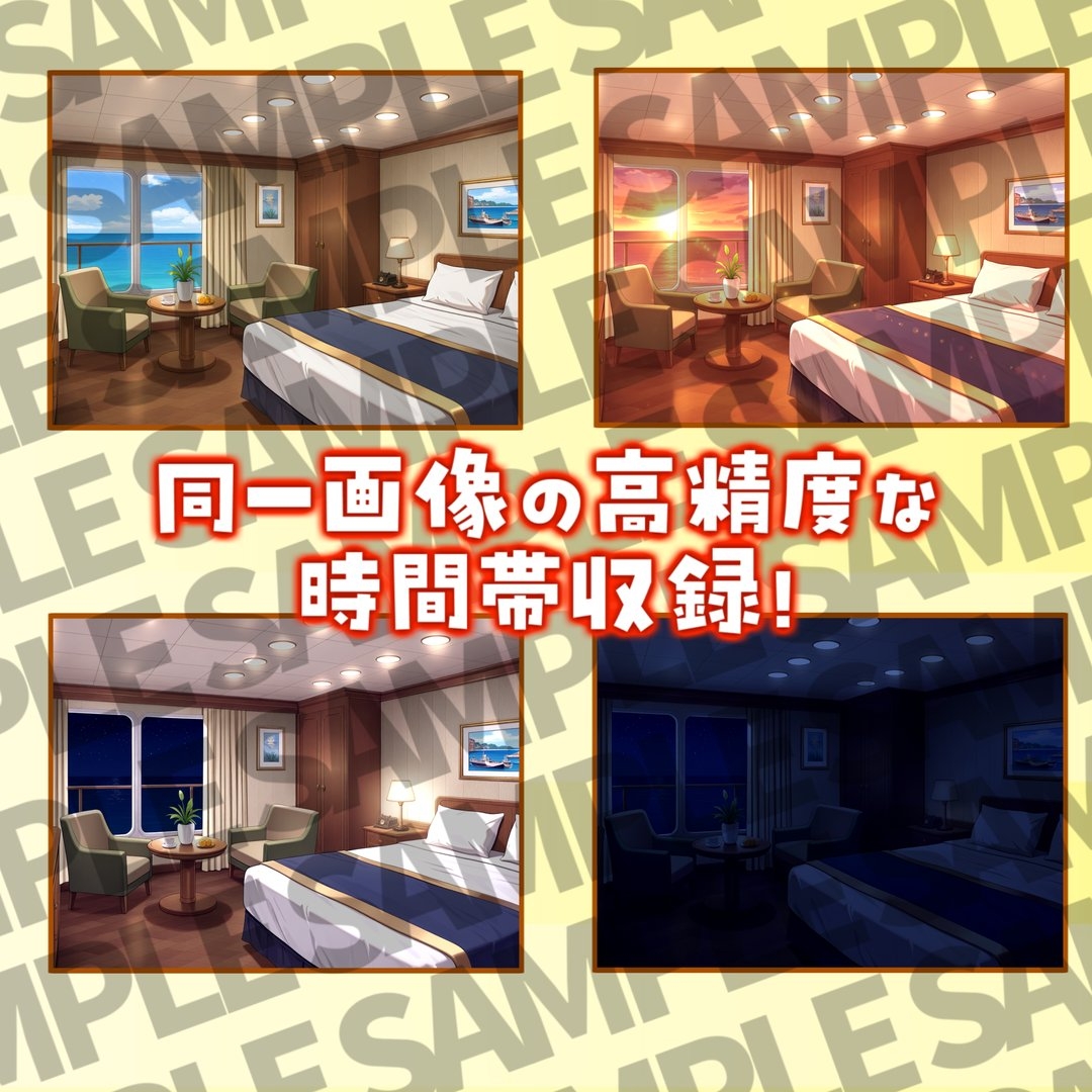 【同一画像高品質差分/126枚】豪華客船/クルーザー背景パック【昼夕夜曇差分】 画像1