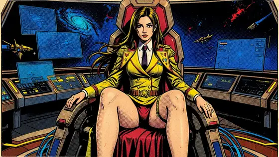 ミニスカ宇宙戦艦艦長、霧島麗華(30)Episode2、暗黒星団の罠～艦長室でお気に入りの部下に赤いパンティを脱がされる麗華～｜Yamato｜DLsite公式メインビジュアル