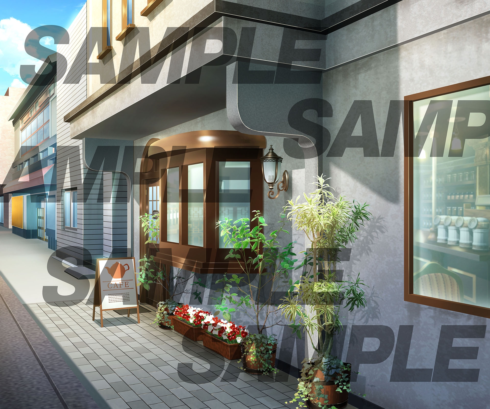 【昼・夕・夜3点差分】アンティークカフェ外観背景素材セット[6000x5000 / PSDレイヤー分離 / AI不使用] 画像1