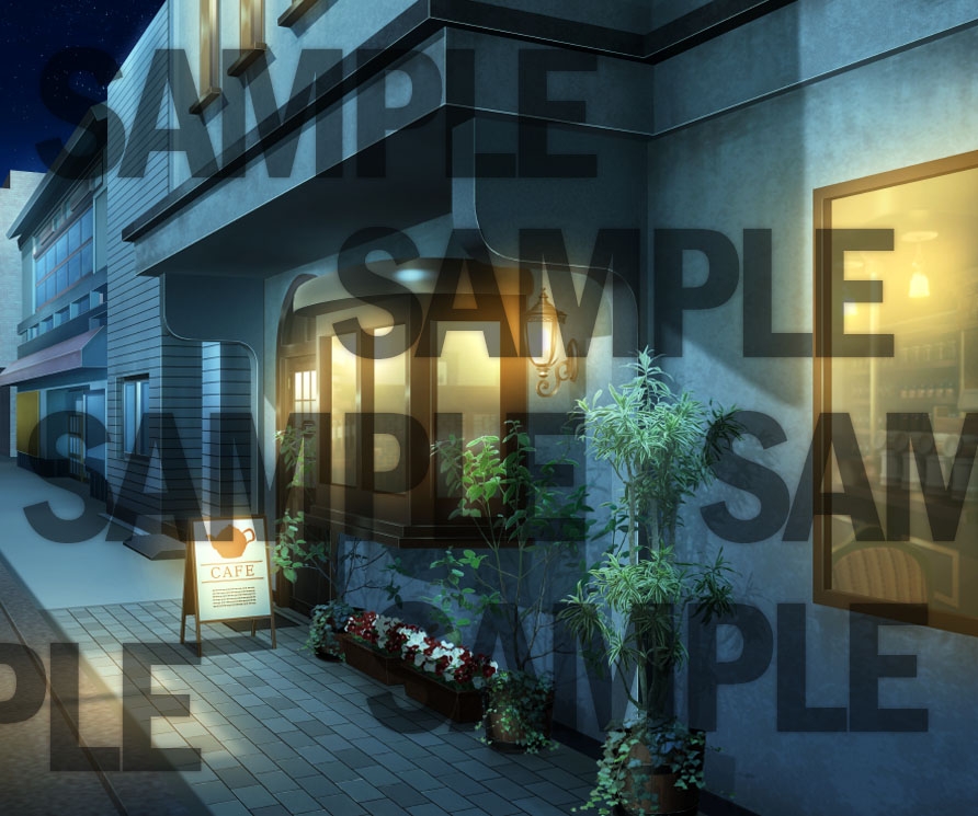 【昼・夕・夜3点差分】アンティークカフェ外観背景素材セット[6000x5000 / PSDレイヤー分離 / AI不使用] 画像3