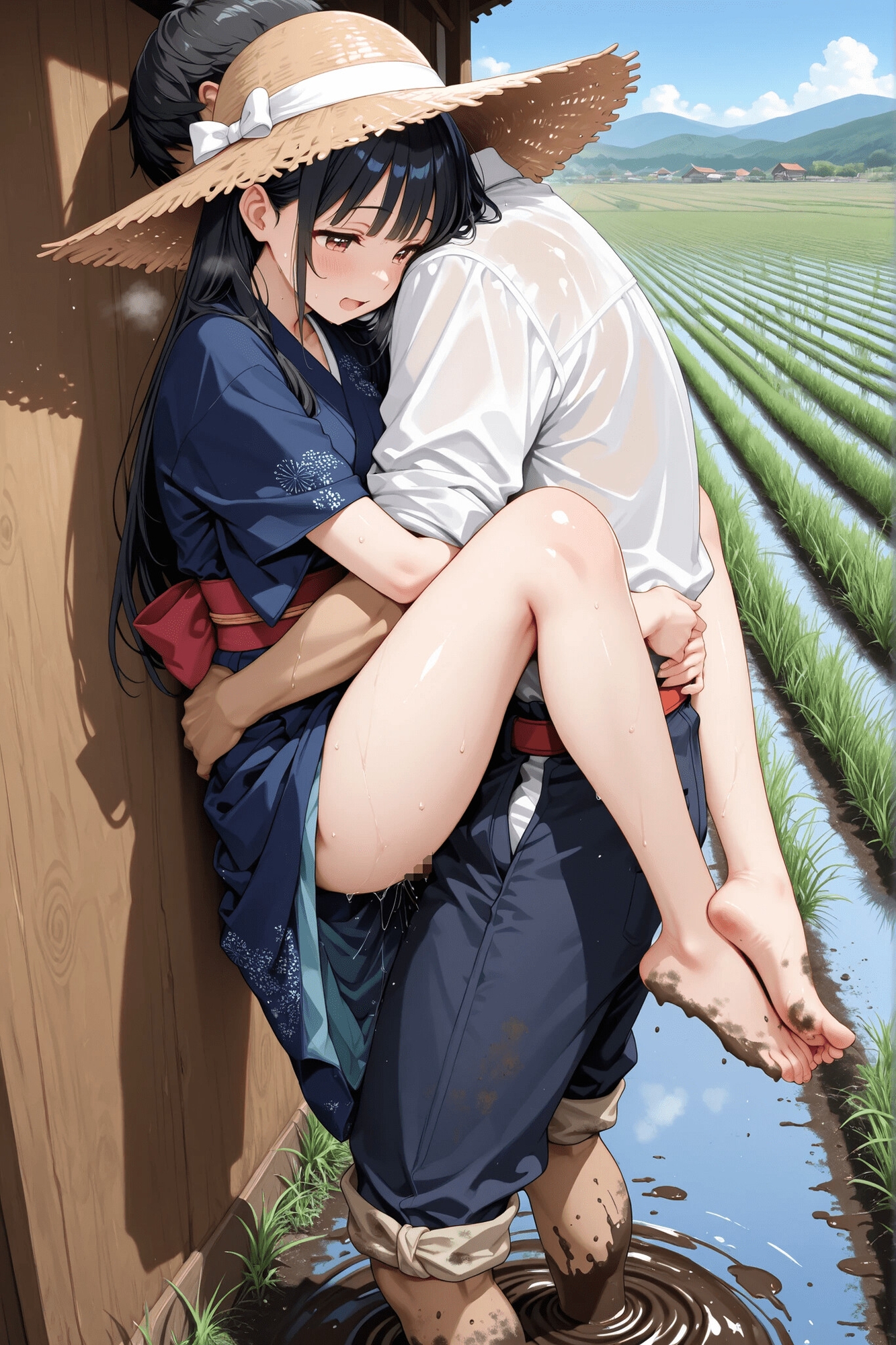 早乙女と田んぼで田植っち！ 私の湿った田んぼにあなたのたくましい苗を植え付けて！_3