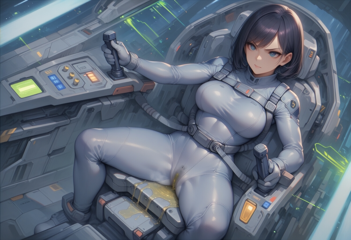 真剣な表情で失禁する女エースパイロット_1