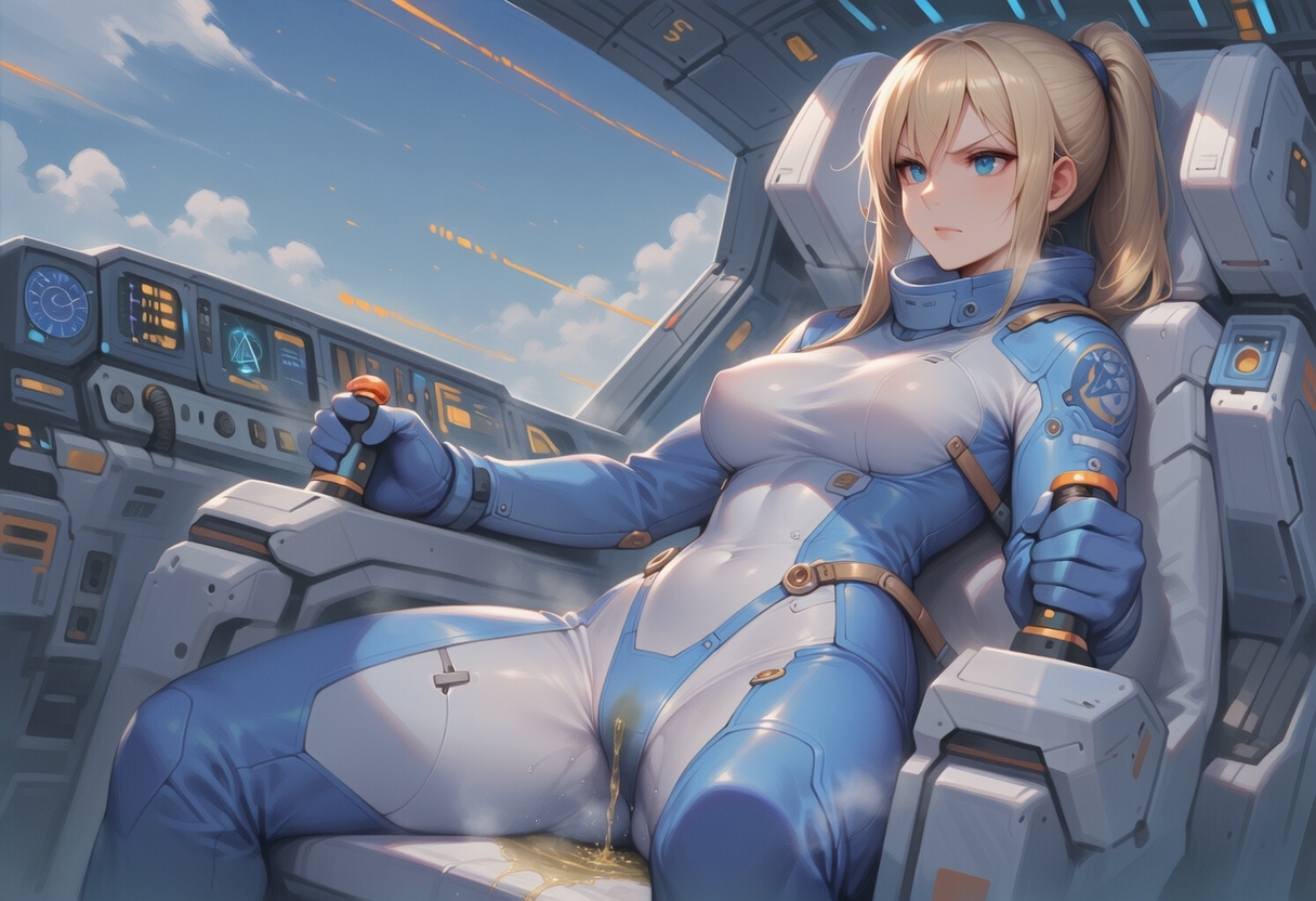 真剣な表情で失禁する女エースパイロット_5