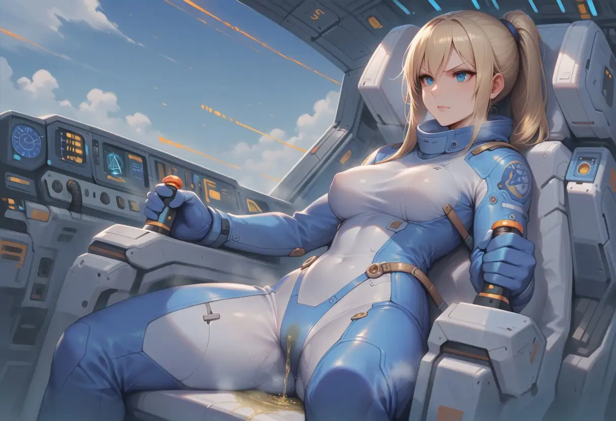 真剣な表情で失禁する女エースパイロット サンプル画像 5