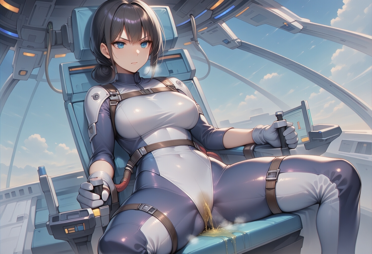 真剣な表情で失禁する女エースパイロット_7