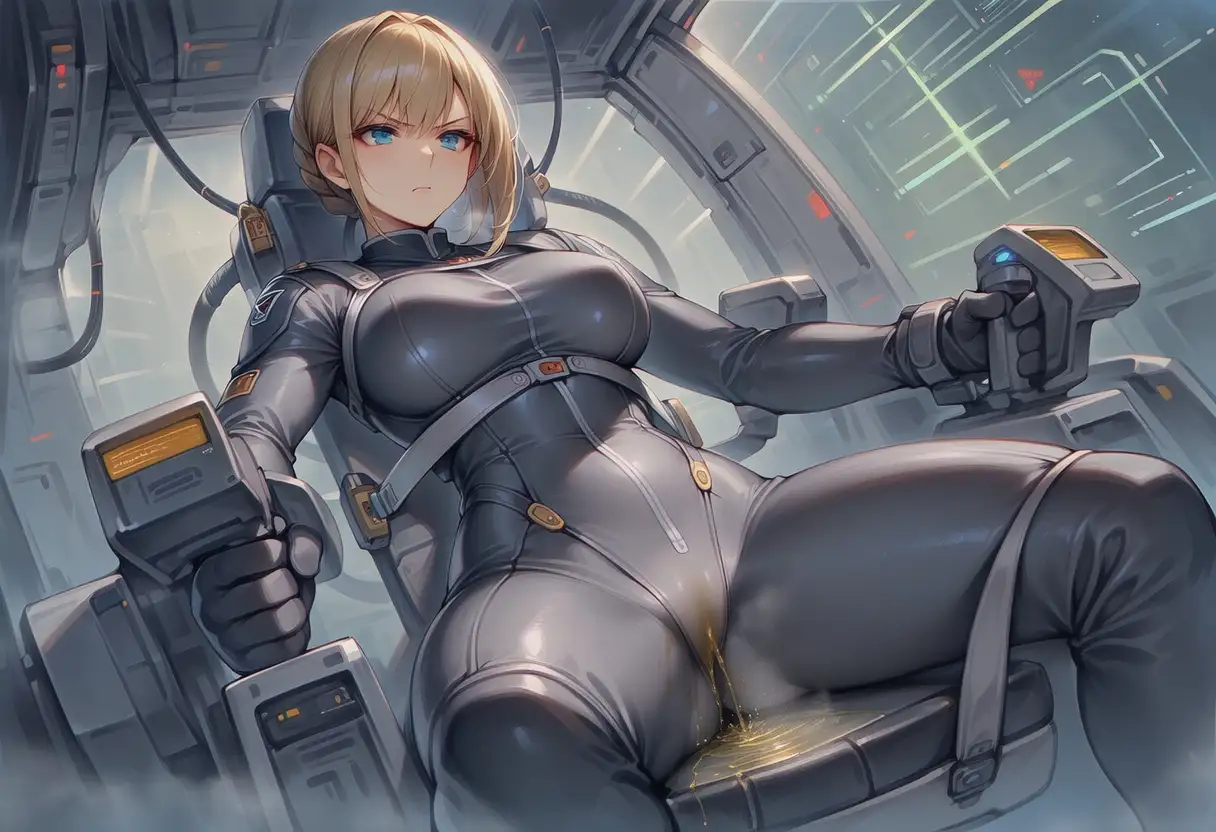 真剣な表情で失禁する女エースパイロット サンプル画像 9