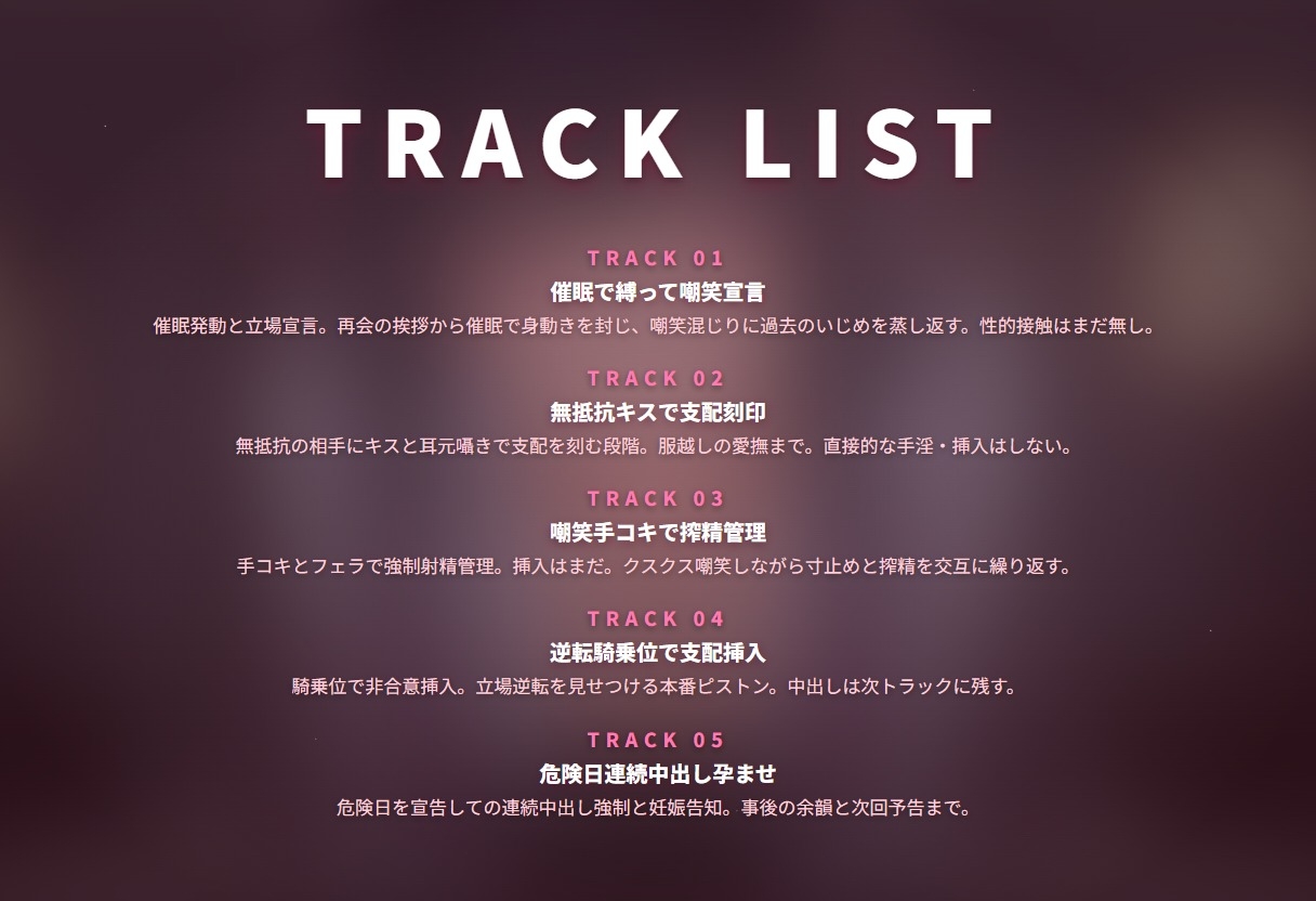 【催○陵○×嘲笑搾精】見下しダウナー復讐JKの立場逆転わからせ孕ませ ~元いじめっ子を危険日連続中出しで完全堕とし♡~(全59分)