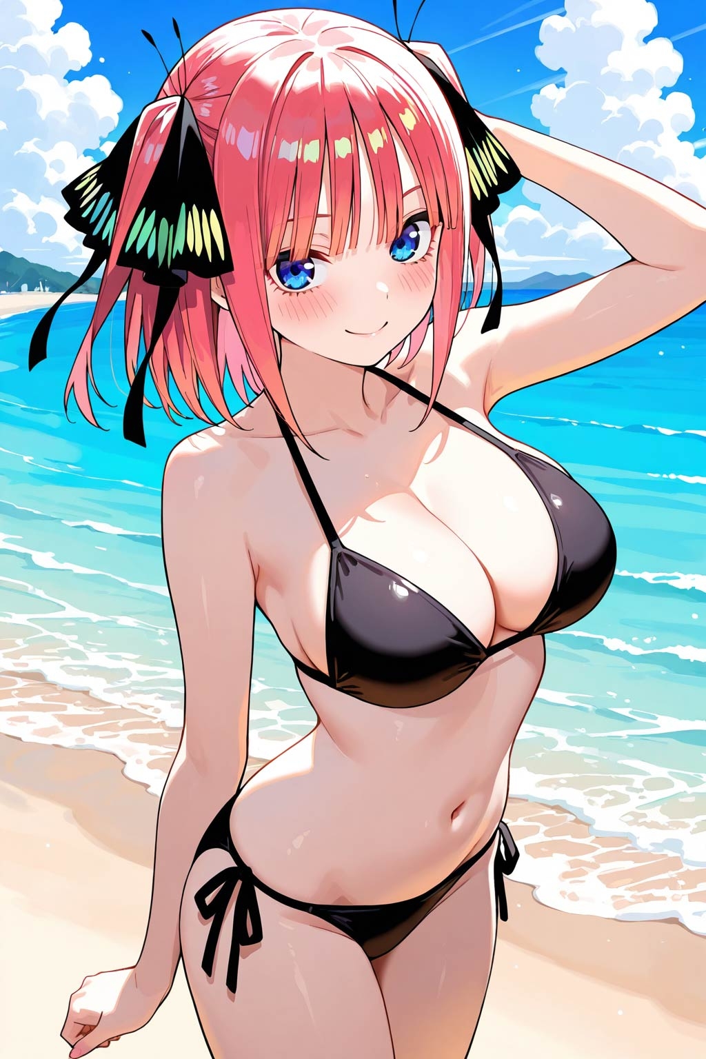 水着姿の二乃が誘惑してくるのでそのまま浜辺でエッチしました_1