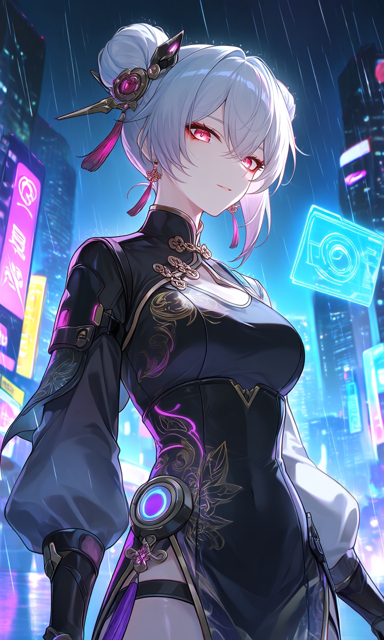 【AIイラスト集】サイバーネオチャイナ美少女〜光るネオンとサイバータイツ〜 画像2