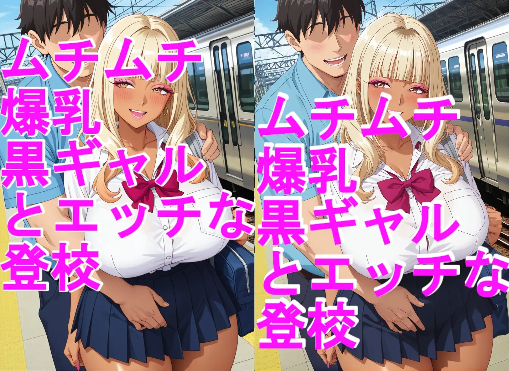 ムチムチ爆乳、黒ギャルJKとイチャイチャエッチな登校+2部付きパンツ、パンチラ サンプル画像 2