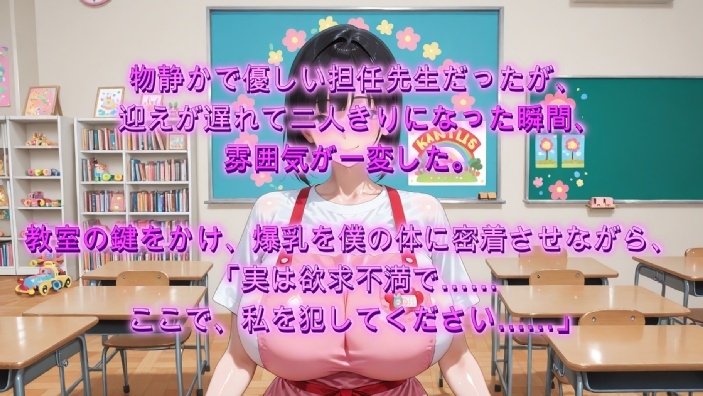 【パンパンパン】1回戦で激しく乱れた後もお父さん……とねだる先生『【4K】息子が通う保育園の爆乳人妻先生とイチャラブセックス～先生が淫乱すぎて2回戦した一部始終～』1