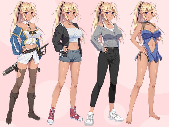 【立ち絵素材R18】金髪ポニテ褐色肌の少女剣士 フルセットPSDパック