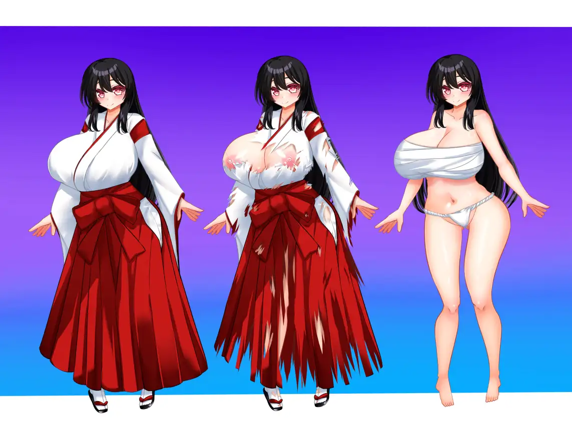 立ち絵素材 黒髪の女の子(巫女・サラシ差分) サンプル画像 2