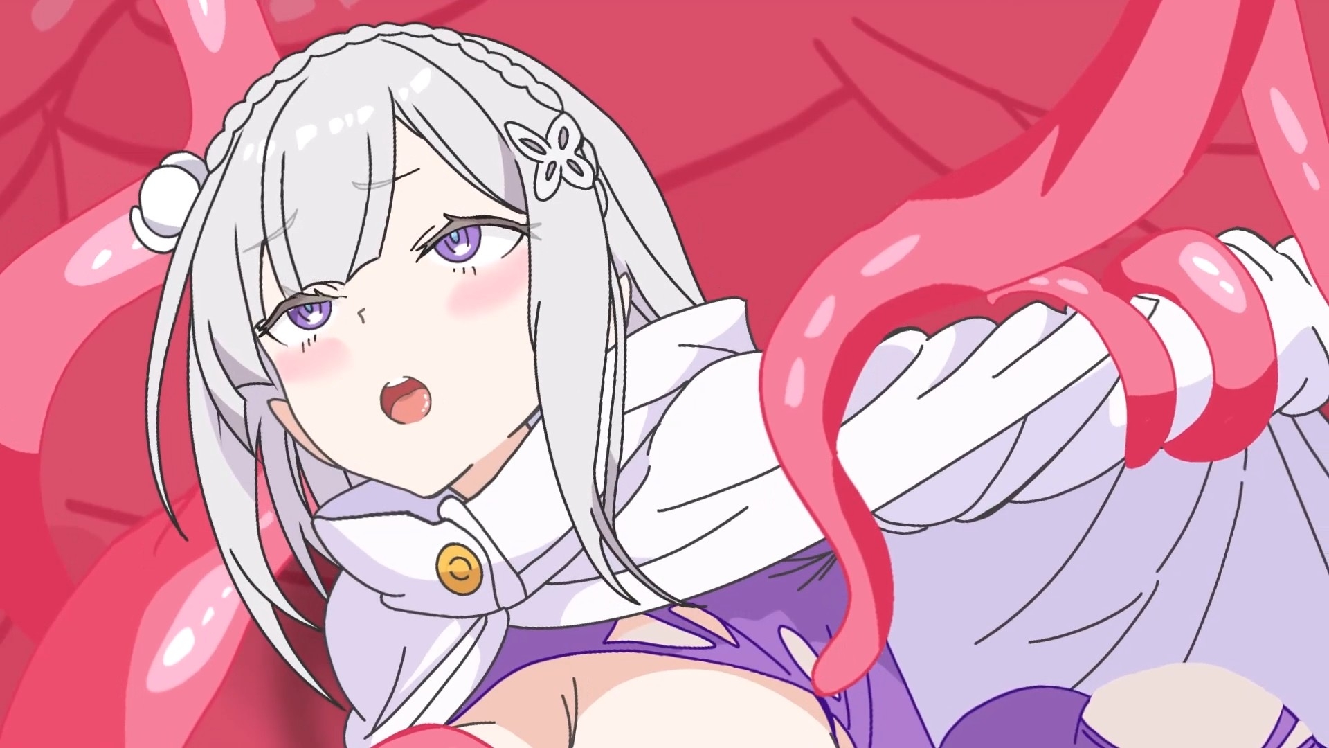 【Live2Dアニメ】砂丘を渡る途中で大穴に落ちたエミリアが触手の魔獣に襲われる… 画像1