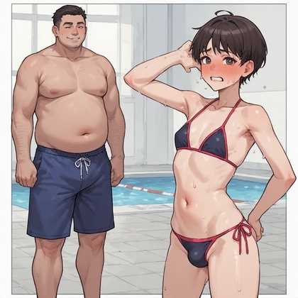 ビキニ水着を着てプールでイチャイチャ 男の娘たちの夏休みの過ごし方