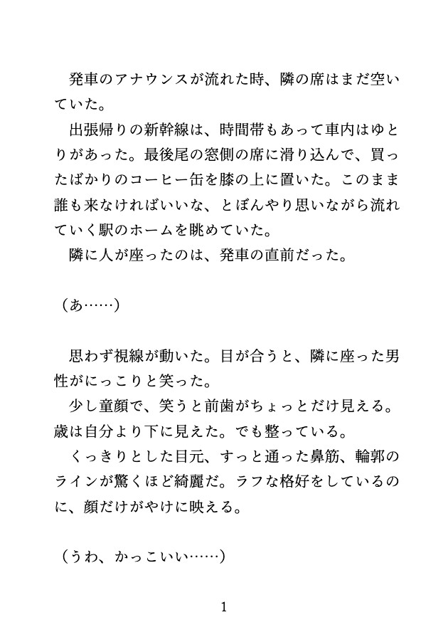 出張帰りの新幹線で、隣のイケメンに声を出したらダメなのにトイレや座席で何度もイかされました♡ [蜜りんご] | DLsiteがるまに 2