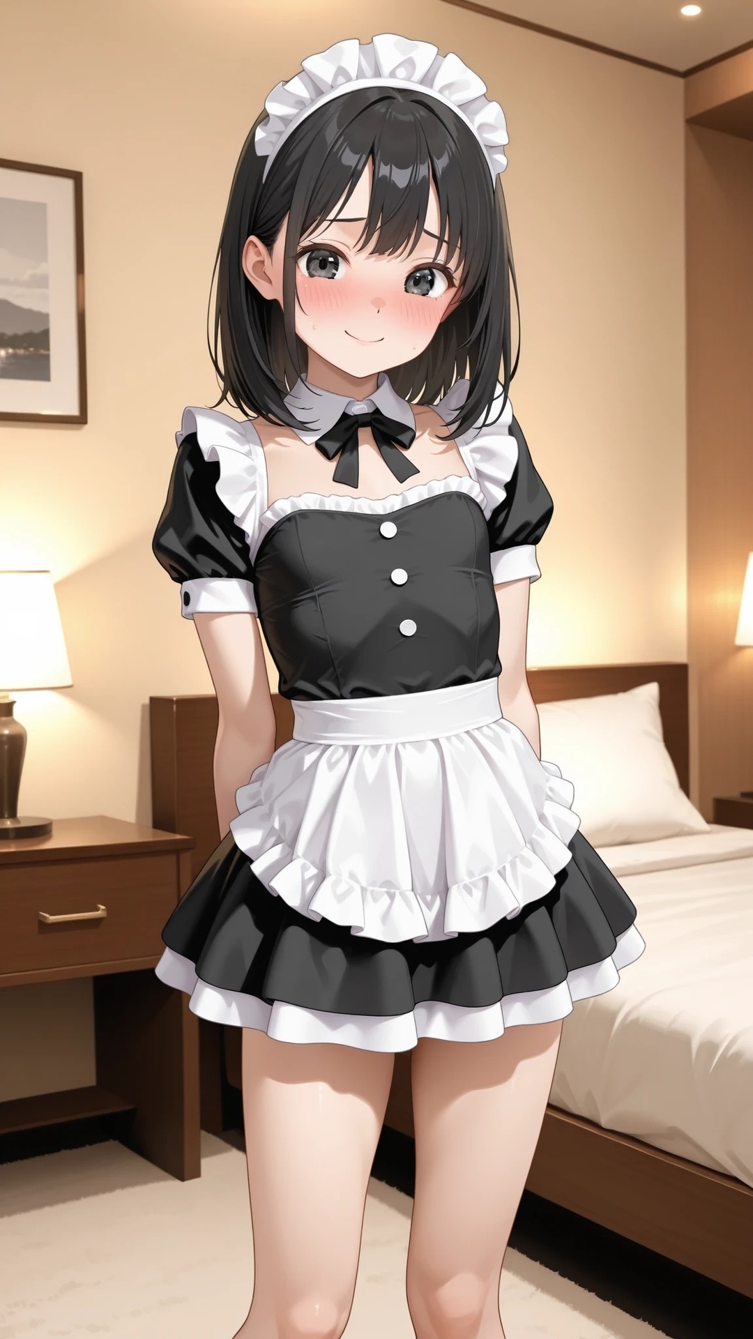 貧乳黒髪メイド美少女とラブホでエッチ 画像1