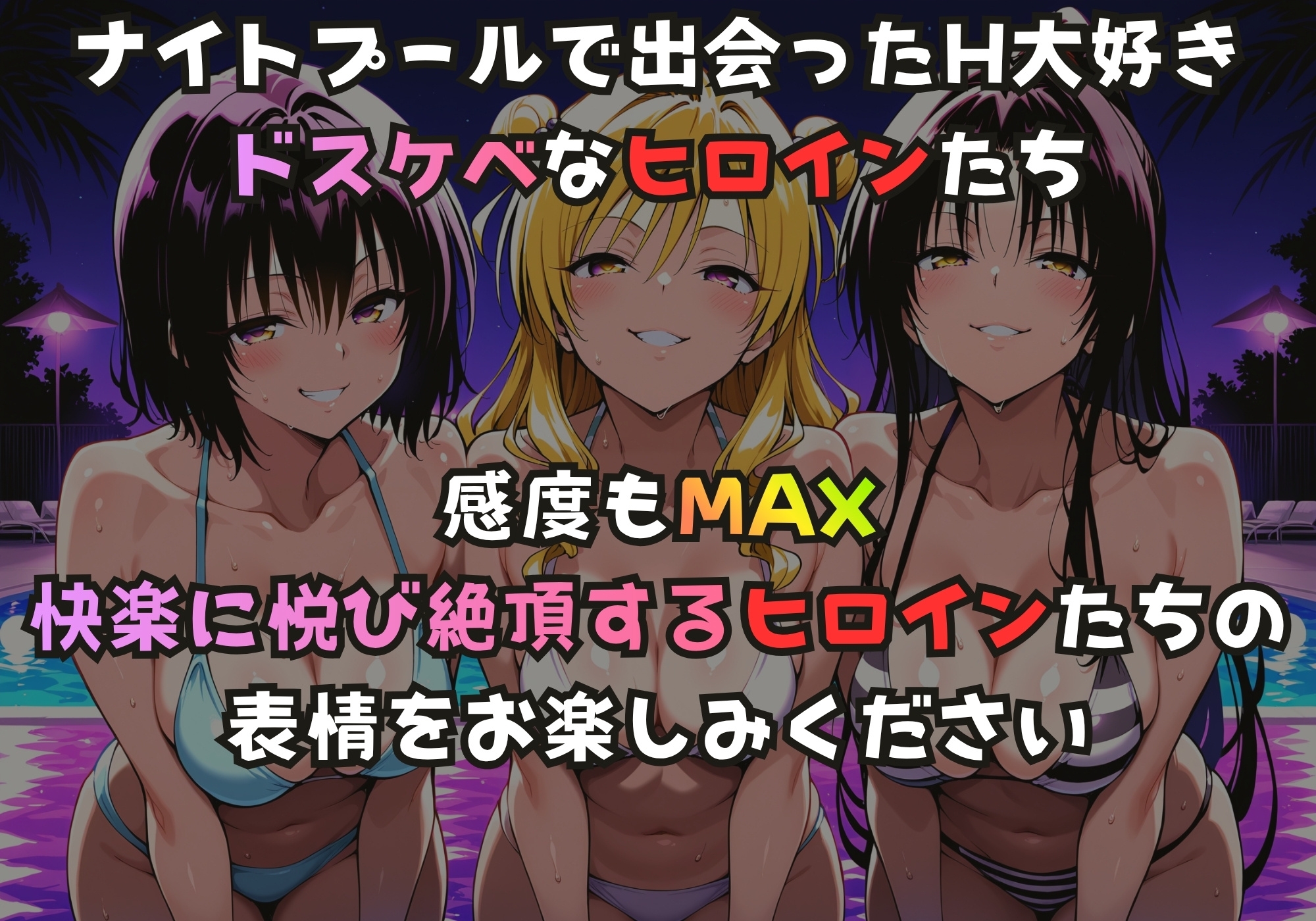 ナイトプールでガンギマるドスケベヒロイン 霧崎〇子&天条院〇姫&九条〇 画像1