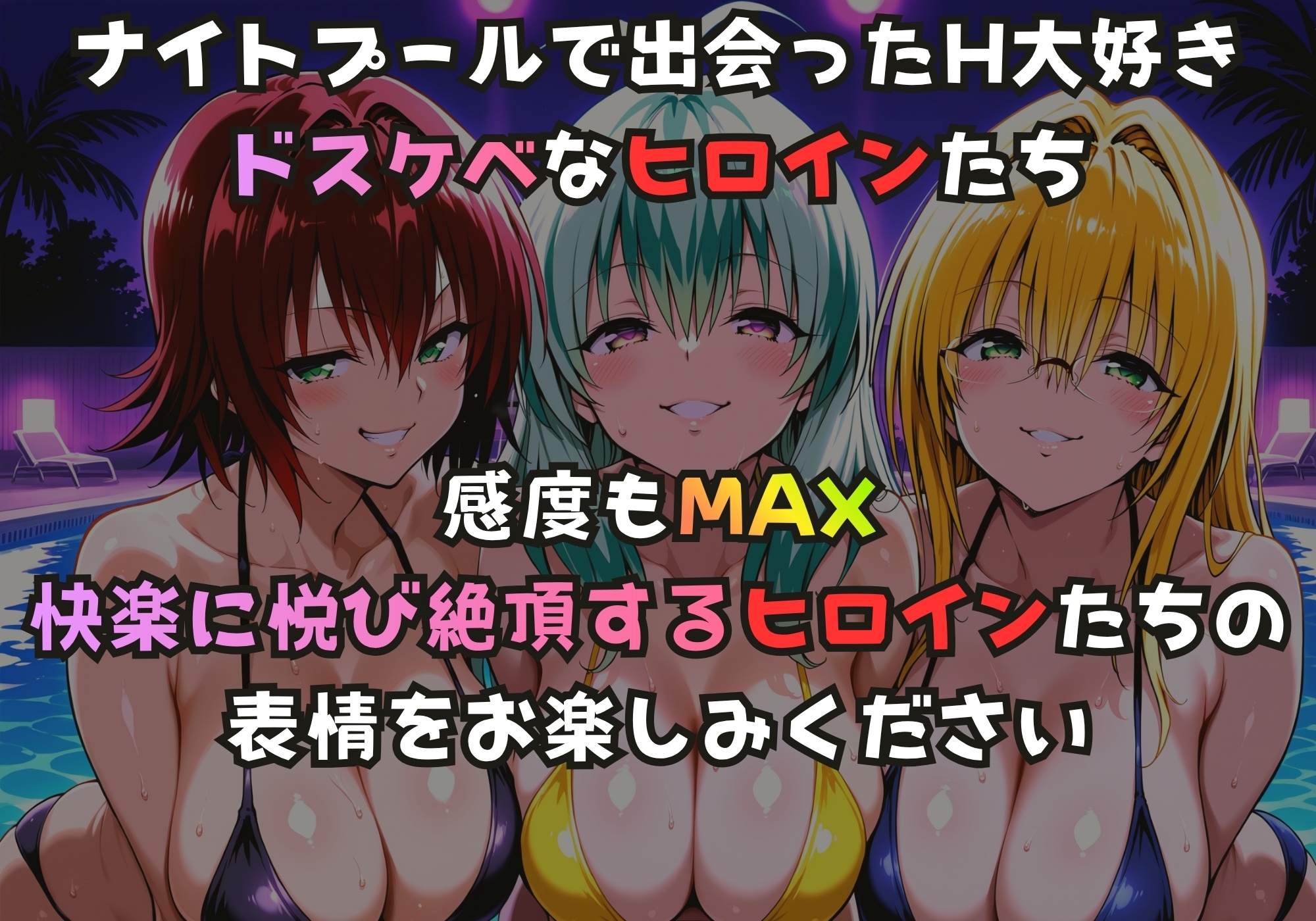 ナイトプールでガンギマるドスケベヒロイン 御門〇子&ル〇&ティア〇ユ 画像1