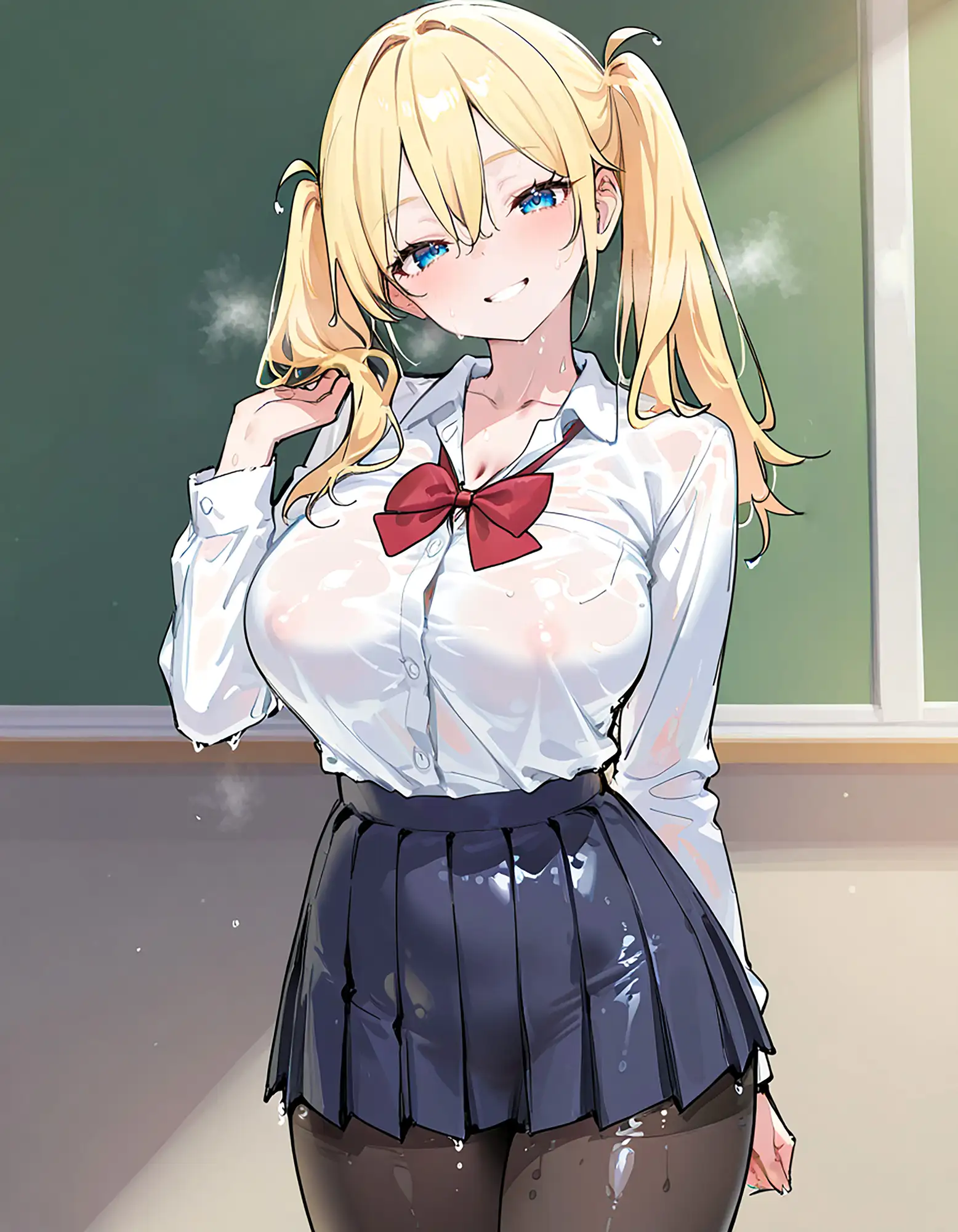 なまいきJ○快楽堕ち！制服黒スト×競泳水着の金髪ツインテギャルをアヘイキするまでわからせたったww サンプル画像 6