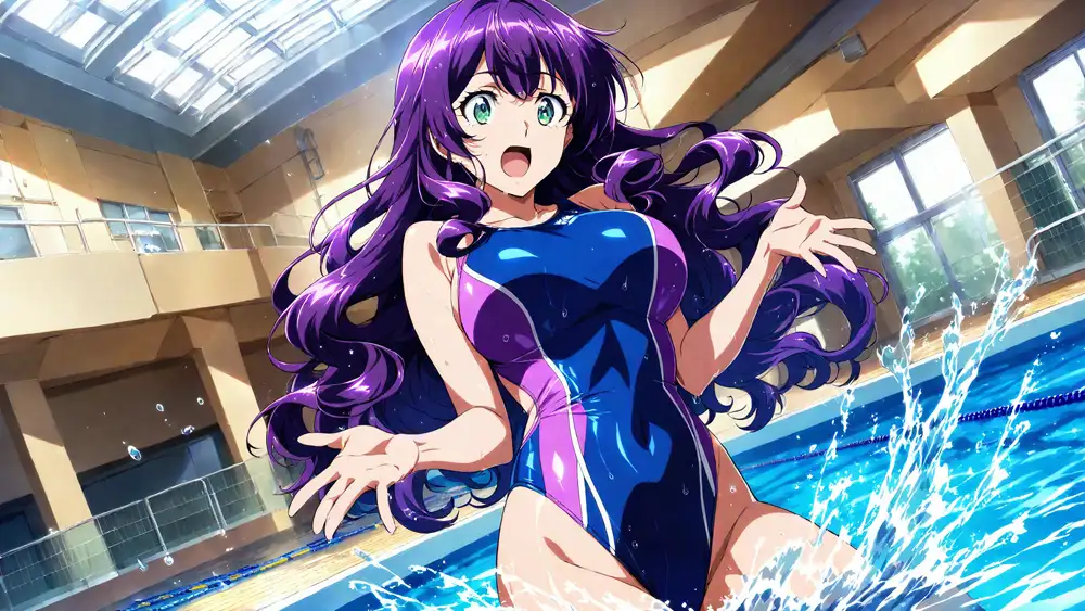 爆乳茶髪紫髪水泳美少女が熱血教師と水着姿孕ませ交尾【4K】 サンプル画像 5