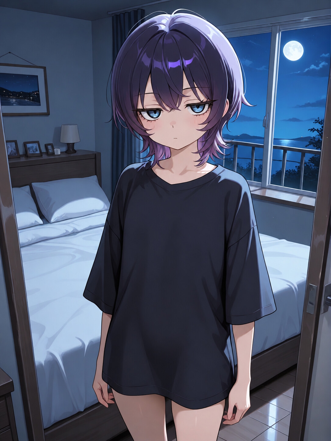 短髪紫髪の彼女と過ごす夜 ～部屋着から始まるふたりきりの時間～ 画像1