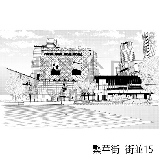 【トーンつき背景】繁華街_背景素材集3(街並) 画像2