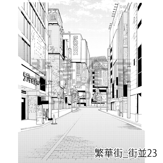 【トーンつき背景】繁華街_背景素材集4(街並) 画像2