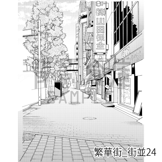 【トーンつき背景】繁華街_背景素材集4(街並) 画像3