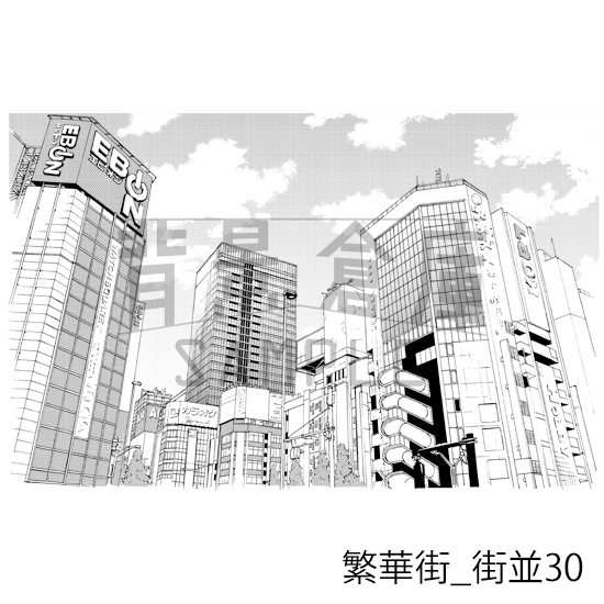 【トーンつき背景】繁華街_背景素材集6(街並) 画像1