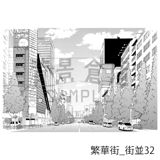 【トーンつき背景】繁華街_背景素材集6(街並) 画像3