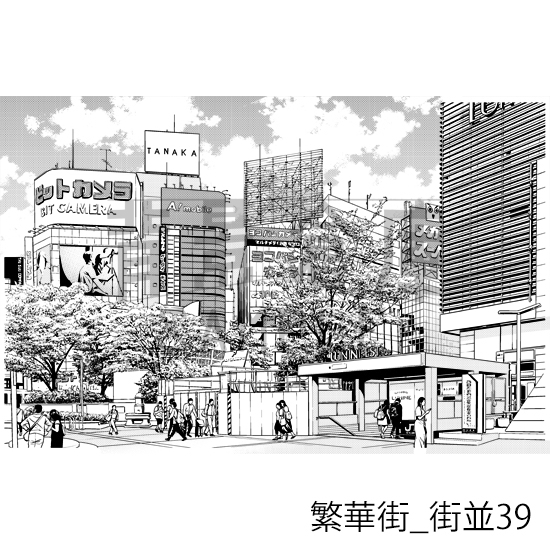 【トーンつき背景】繁華街_背景素材集8(街並) 画像1