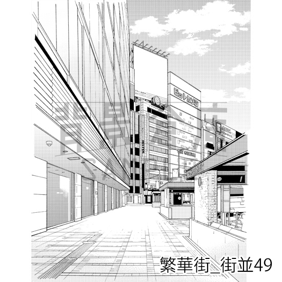 【トーンつき背景】繁華街_背景素材集9(街並) 画像1