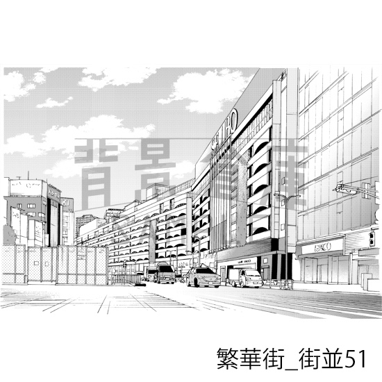 【トーンつき背景】繁華街_背景素材集9(街並) 画像3