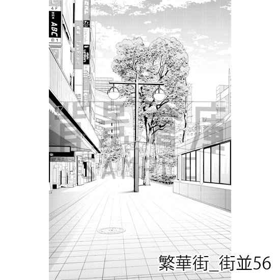 【トーンつき背景】繁華街_背景素材集10(街並) 画像2